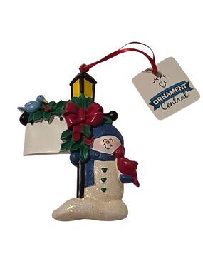 Snowman Holiday Ornament - Multicolor Lamp Post Cardinal Bird